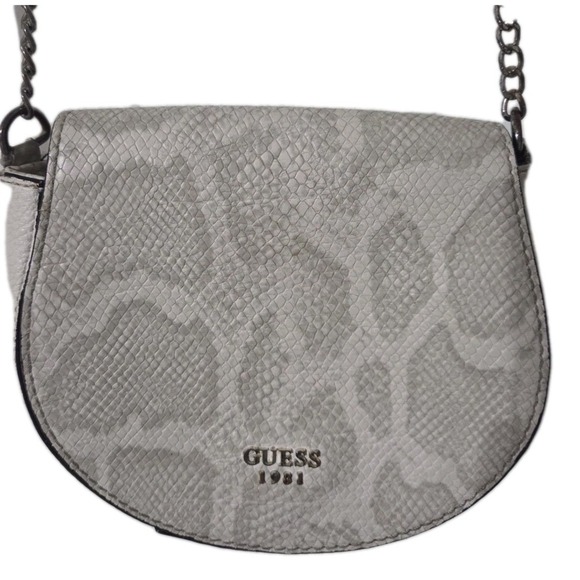 Guess Pebbled Leather Saddlebag Crossbody Purse Mini Cate Snake, Ivory - Picture 1 of 5